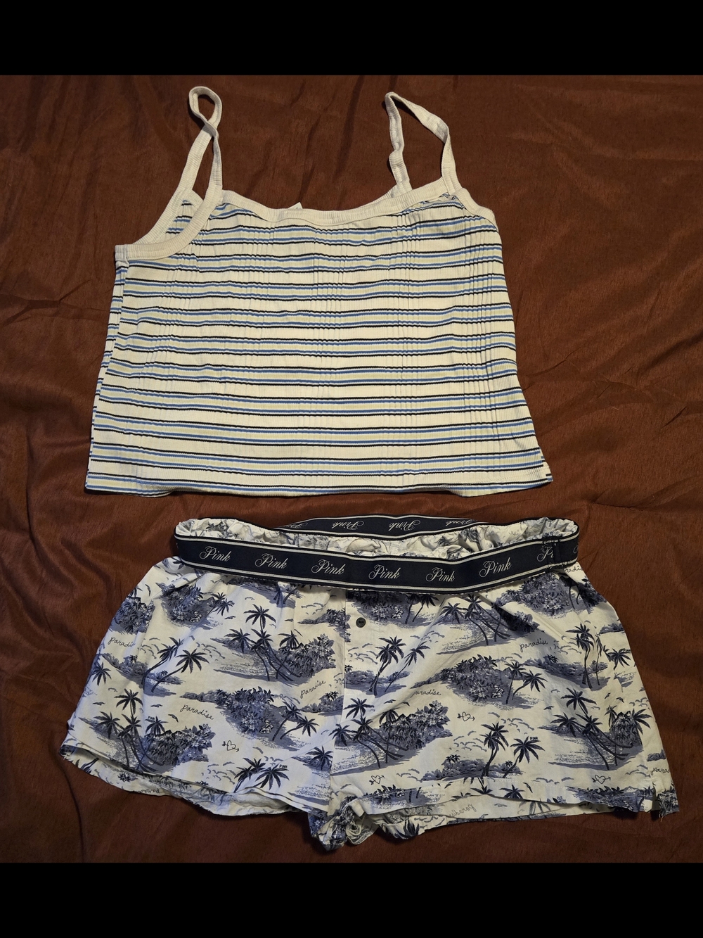 BOGO PINK Pajama Seperates Foldover Logo Waist Band With Striped Crop Top